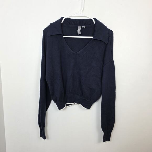 Sweaty Betty Navy Blue Coastal Relaxed Preppy Sporty Silk Blend Sweater Size XS - Picture 2 of 9